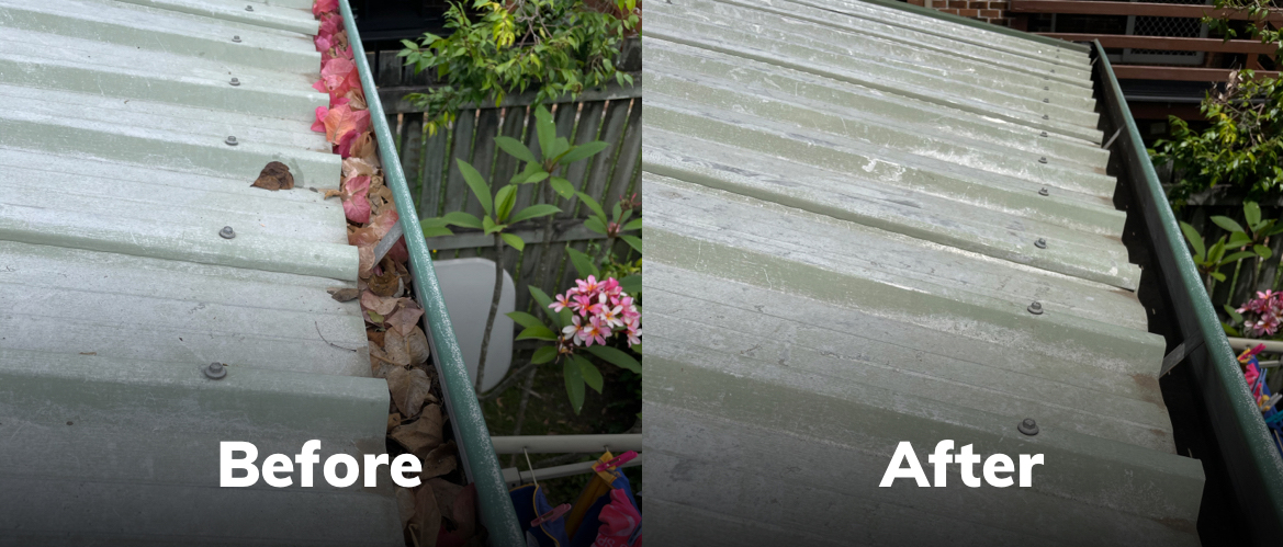 gutter, before and after gutter cleaning