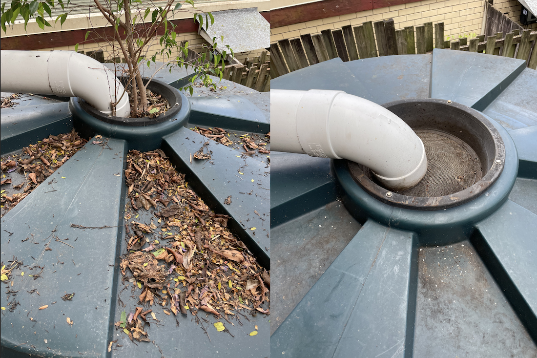 water tank cover before and after cleaning