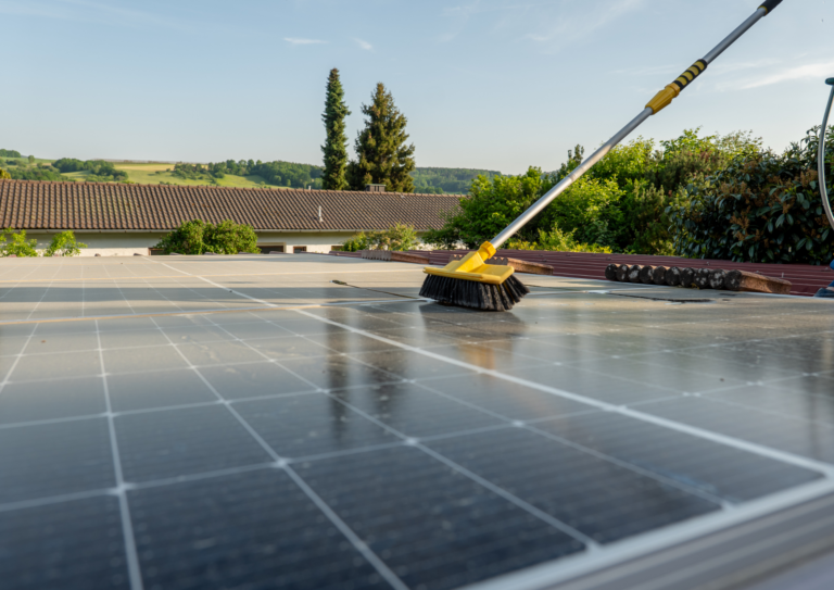 solar panel cleaning using a yellow brush